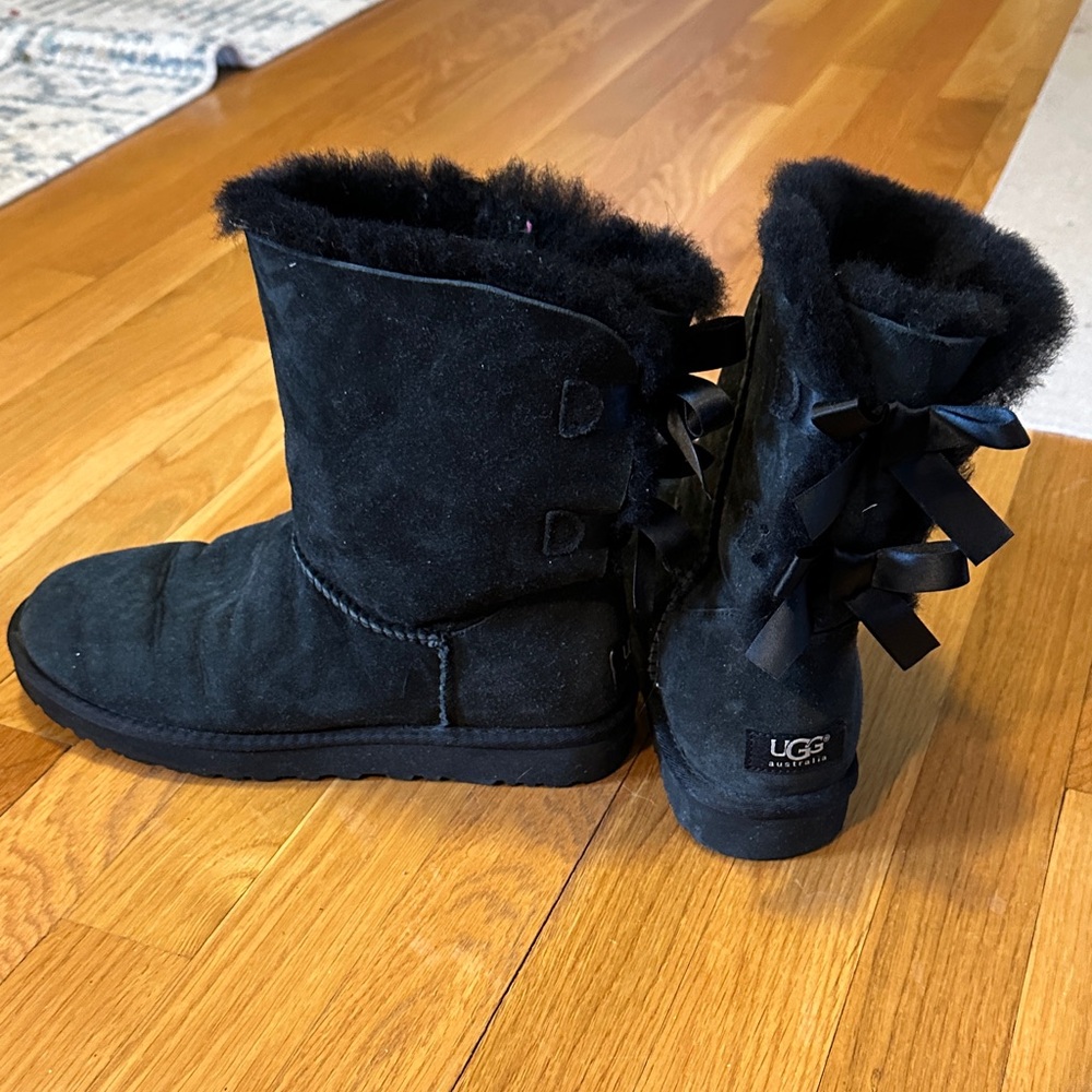 UGG Black Boots with Ribbon Details